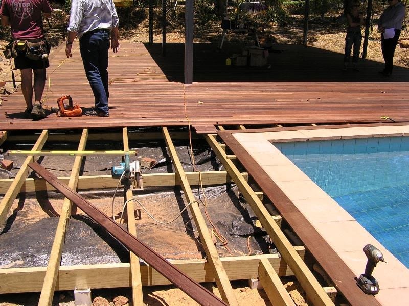 Laying outdoor timber decking for Patio areas